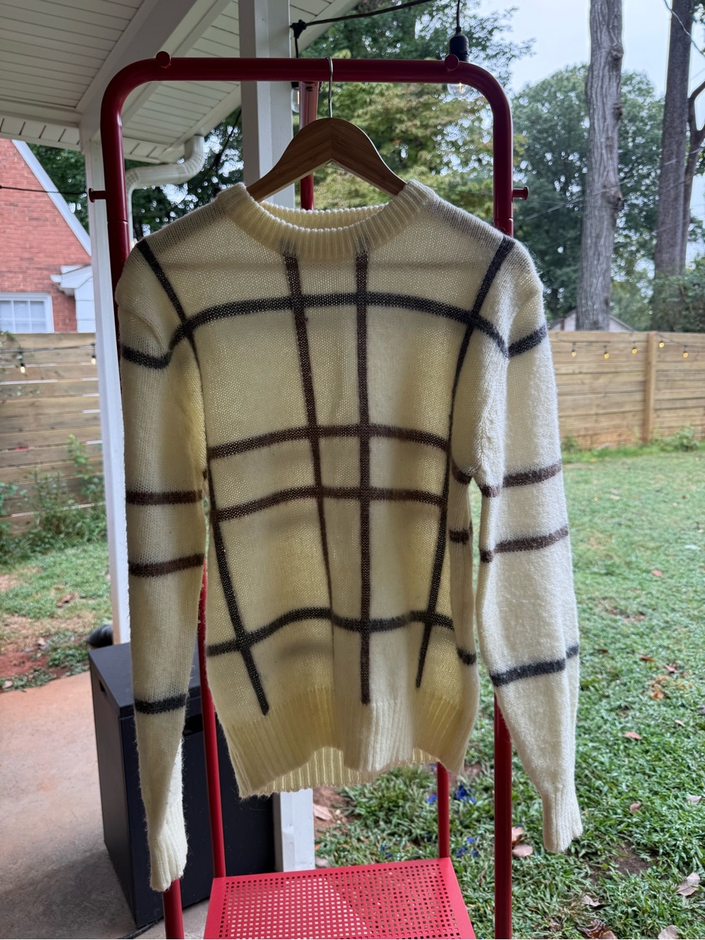 Men's Cream Windowpane Crewneck Sweater